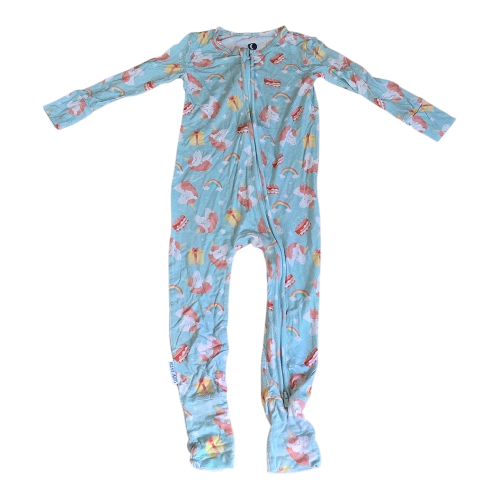 Adorable Blue Unicorn Print Kids Footie Pajamas Size 2T